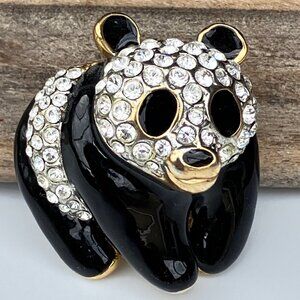 Attwood and Sawyer Enamel and Crystal Rhinestone WWF Panda Bear Brooch